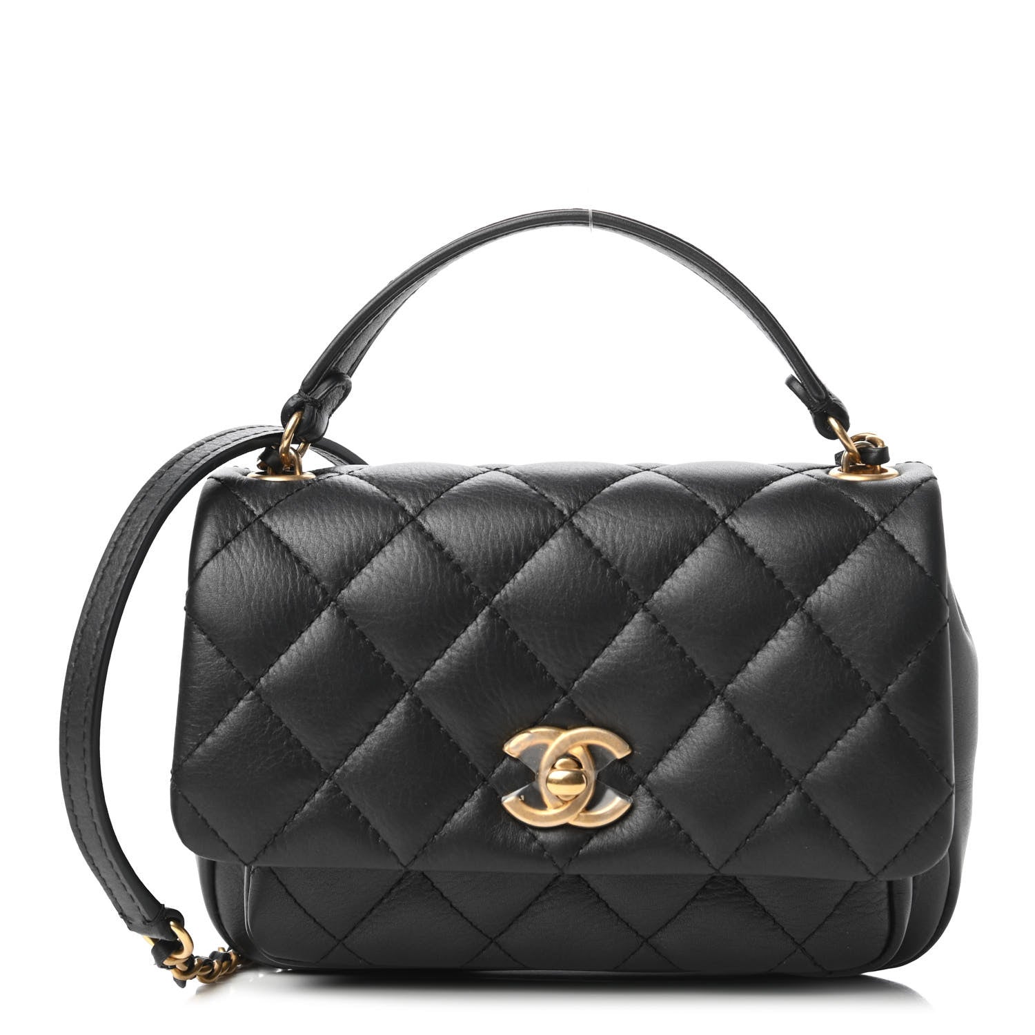 Chanel Calfskin Quilted Top Handle Flap Black 1 of 11