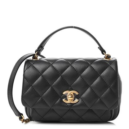 Chanel Calfskin Quilted Top Handle Flap Black 1 of 11