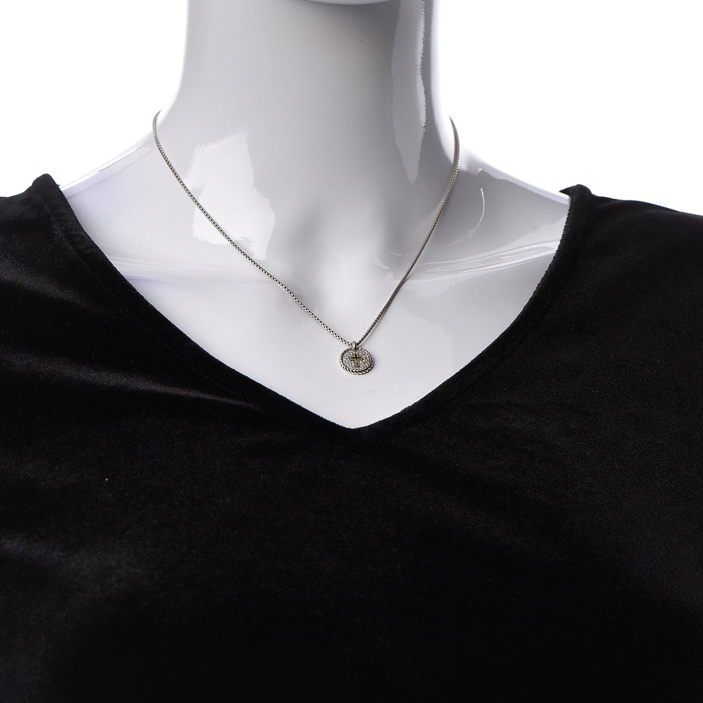 Sterling Silver 18K Yellow Gold Diamond Cable Collectibles Cross Charm Pendant Necklace