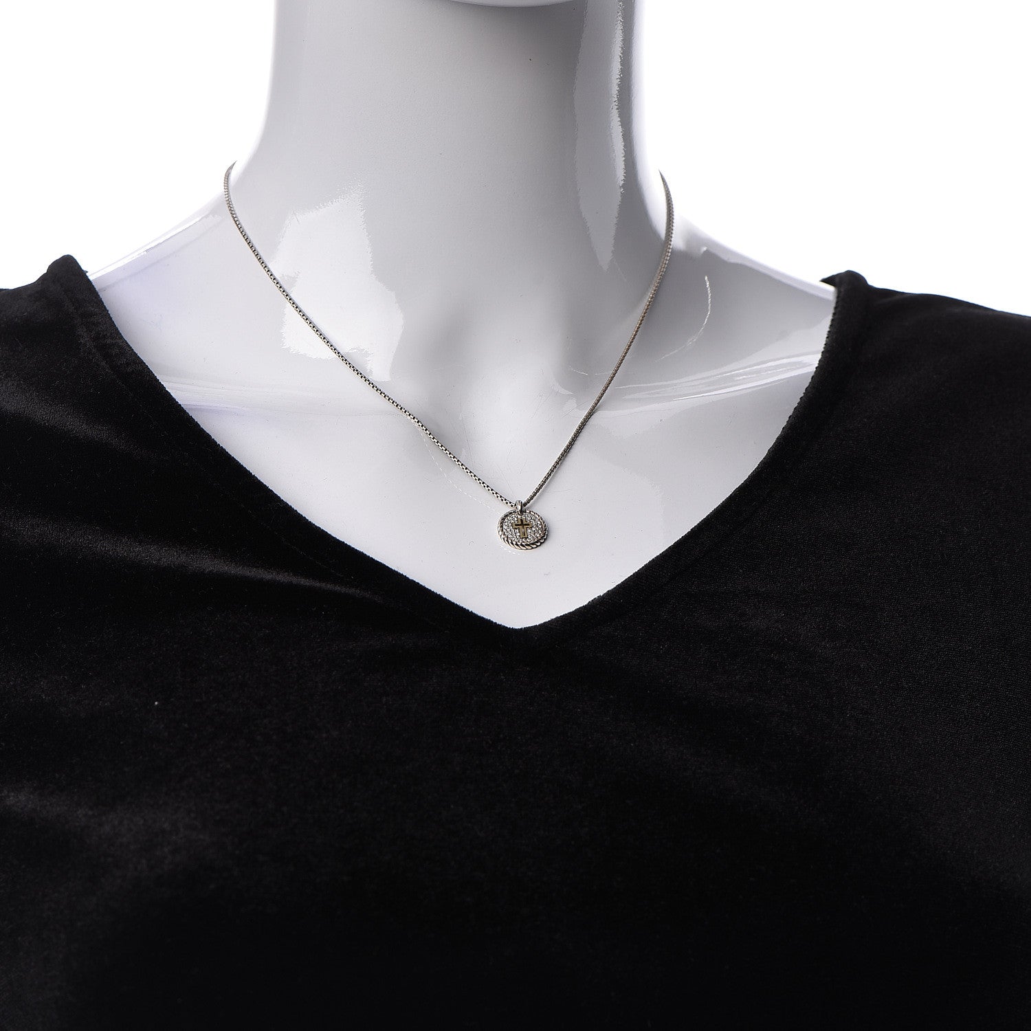 David Yurman Sterling Silver 18K Yellow Gold Diamond Cable Collectibles Cross Charm Pendant Necklace 2 of 6