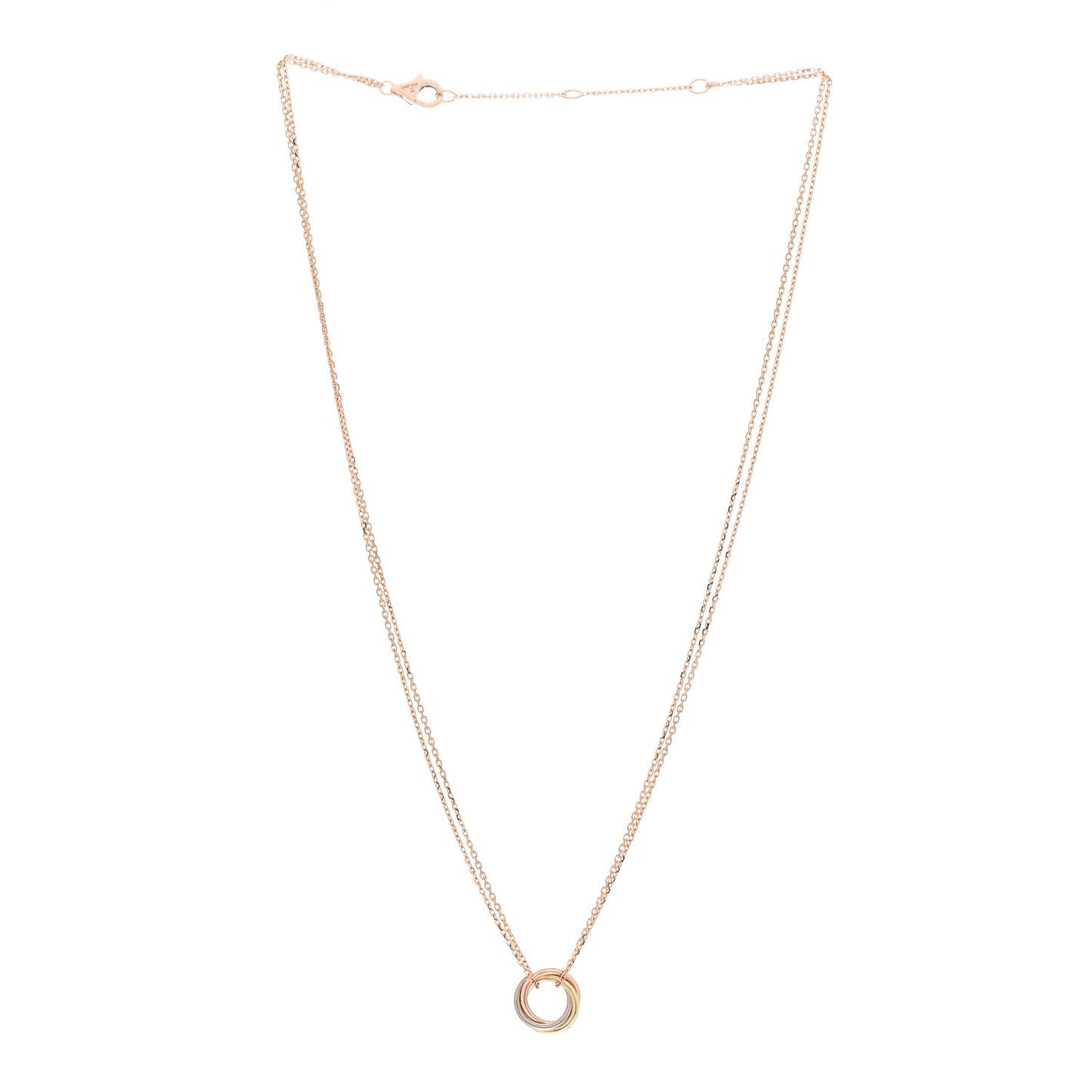 18K Pink Yellow White Gold Trinity Double Chain Pendant Necklace