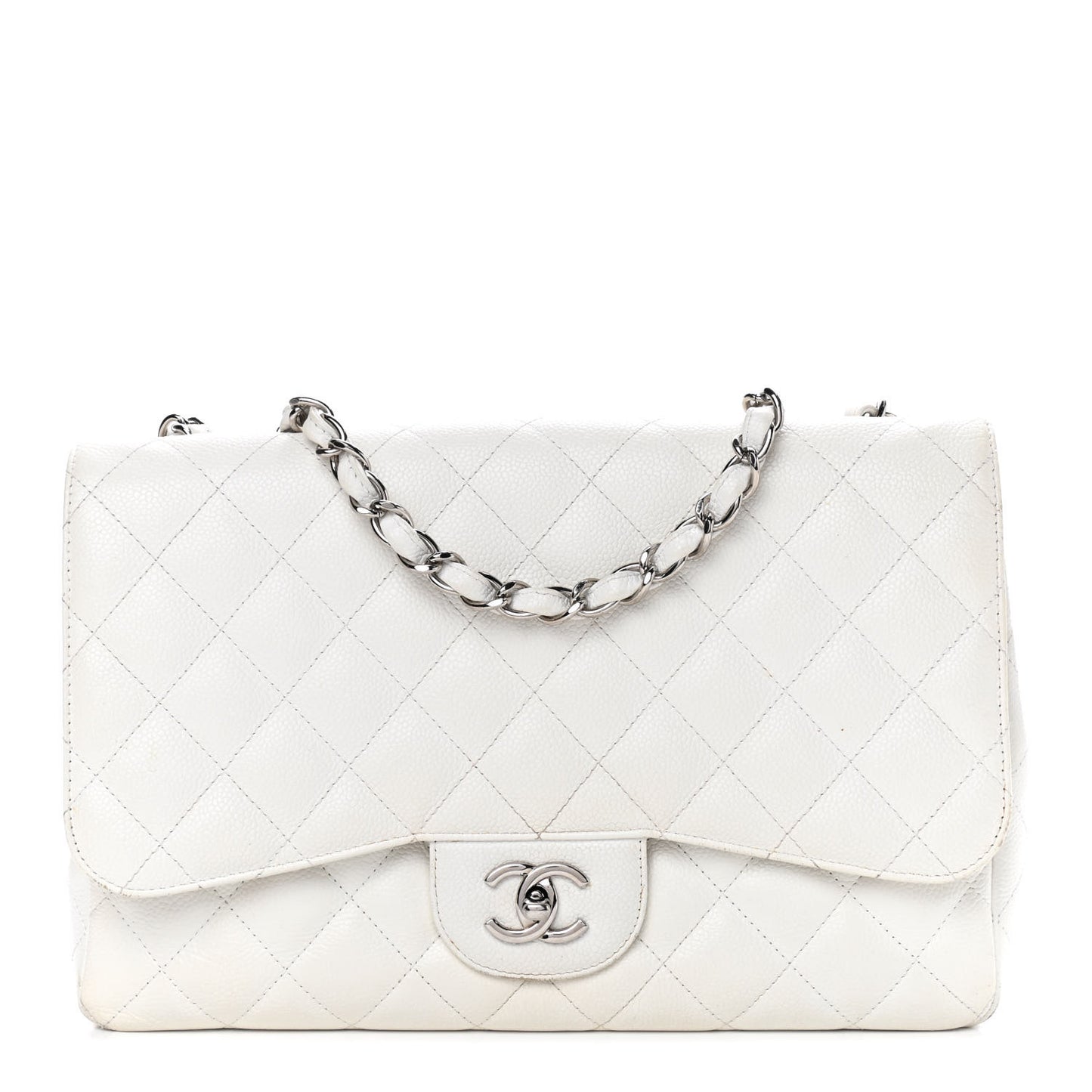Caviar Quilted Jumbo Single Flap White