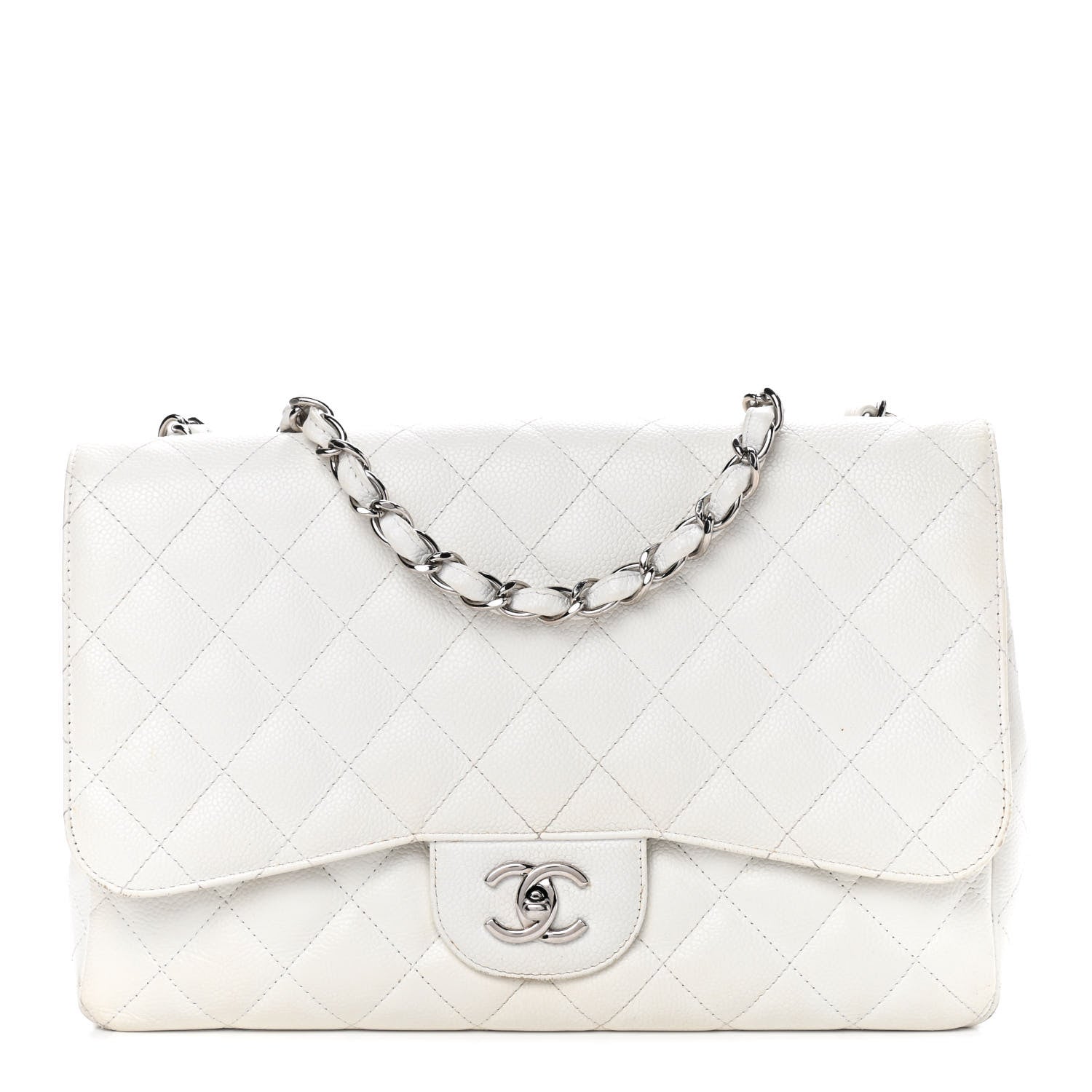Chanel Caviar Quilted Jumbo Single Flap White 1 of 12
