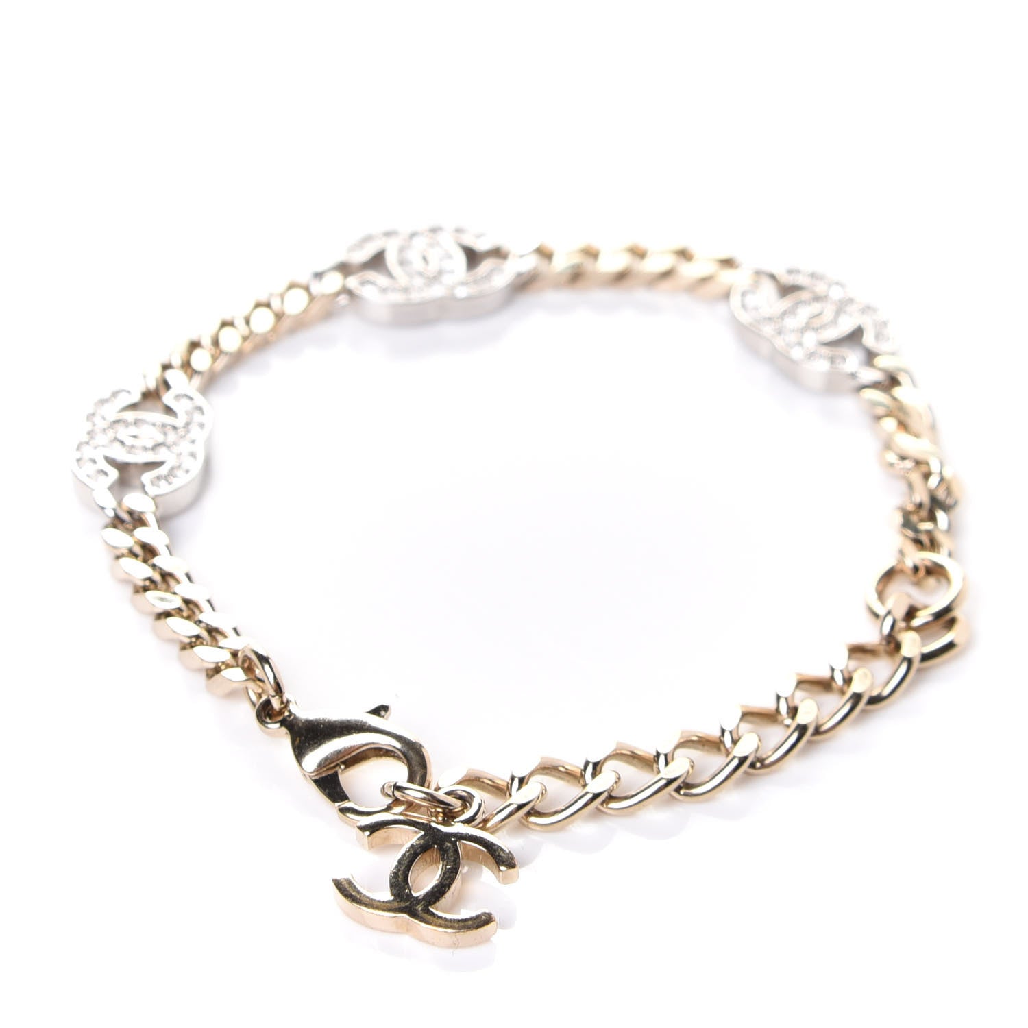 Chanel Crystal CC Chain Bracelet Gold Silver 3 of 5