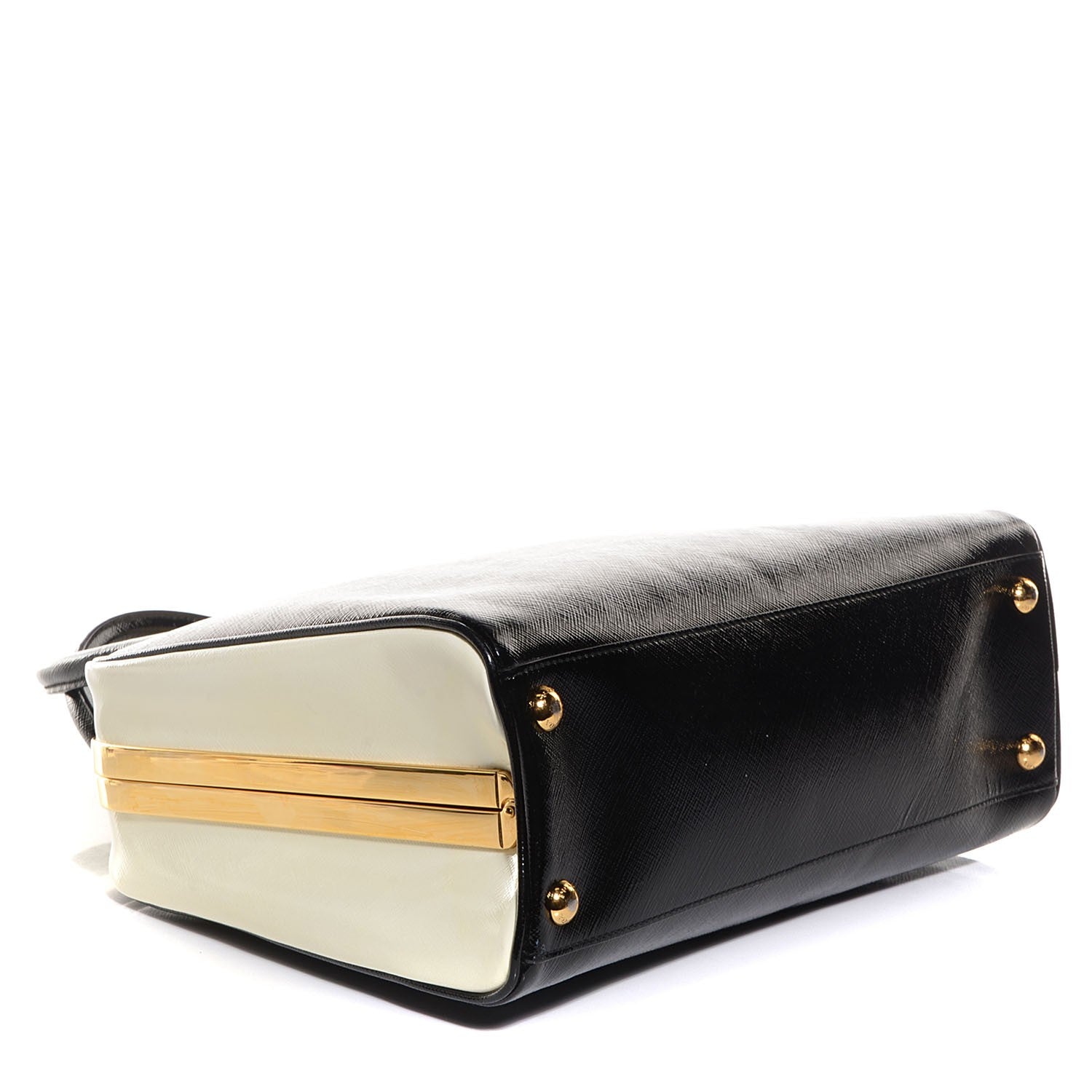 Prada Saffiano Vernice Pyramid Bag White Black 5 of 9