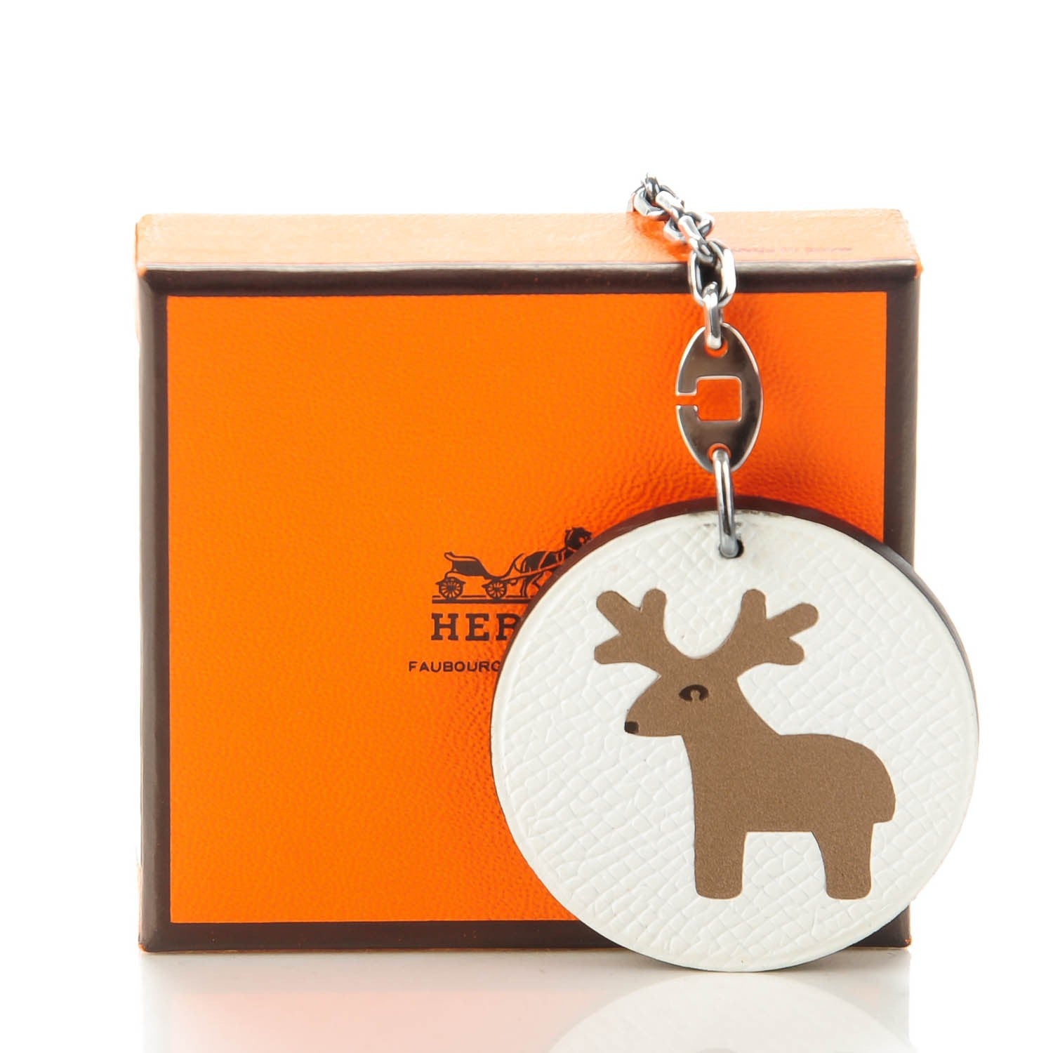 Hermes Epsom Reindeer Key Chain Bag Charm White Etoupe 4 of 4