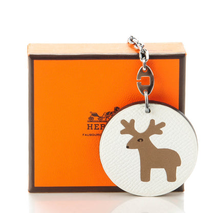 Hermes Epsom Reindeer Key Chain Bag Charm White Etoupe 4 of 4