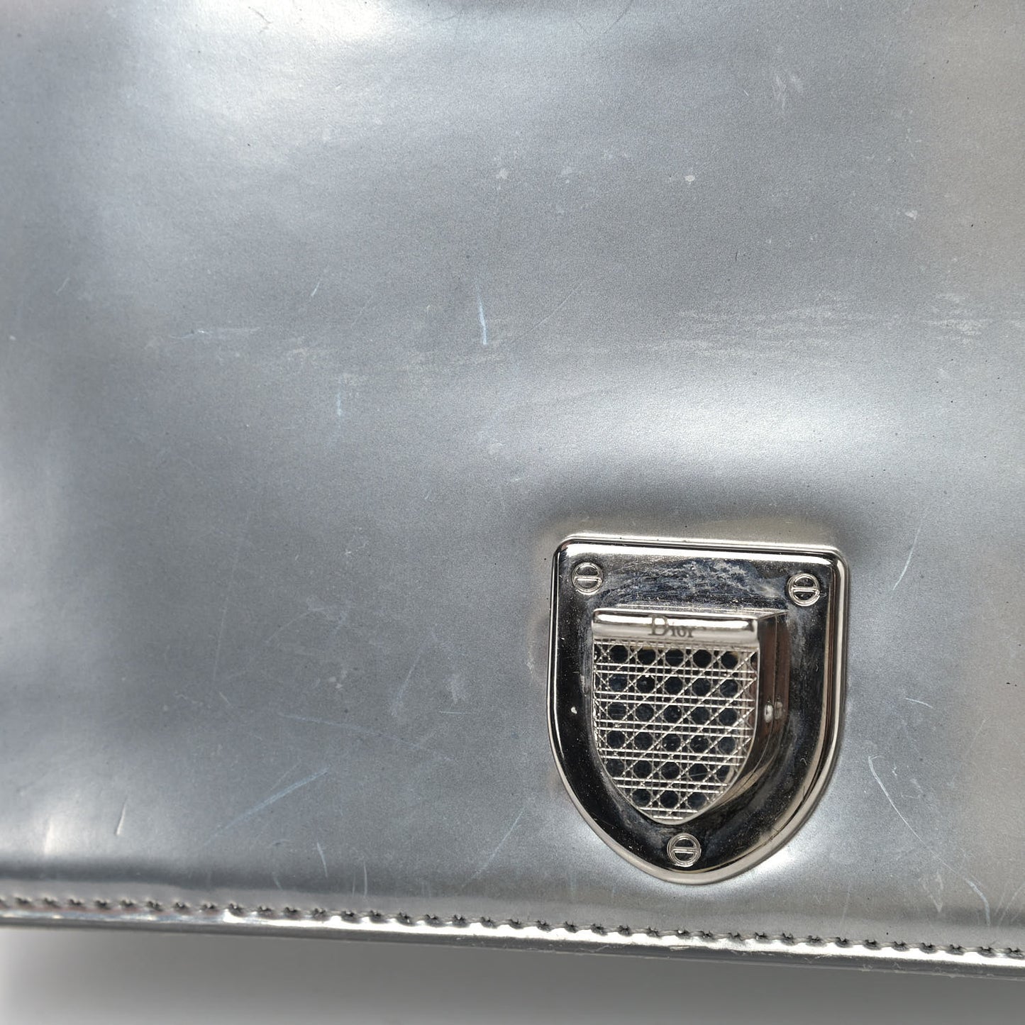 Metallic Patent Micro-Cannage Medium Diorama Flap Bag Silver