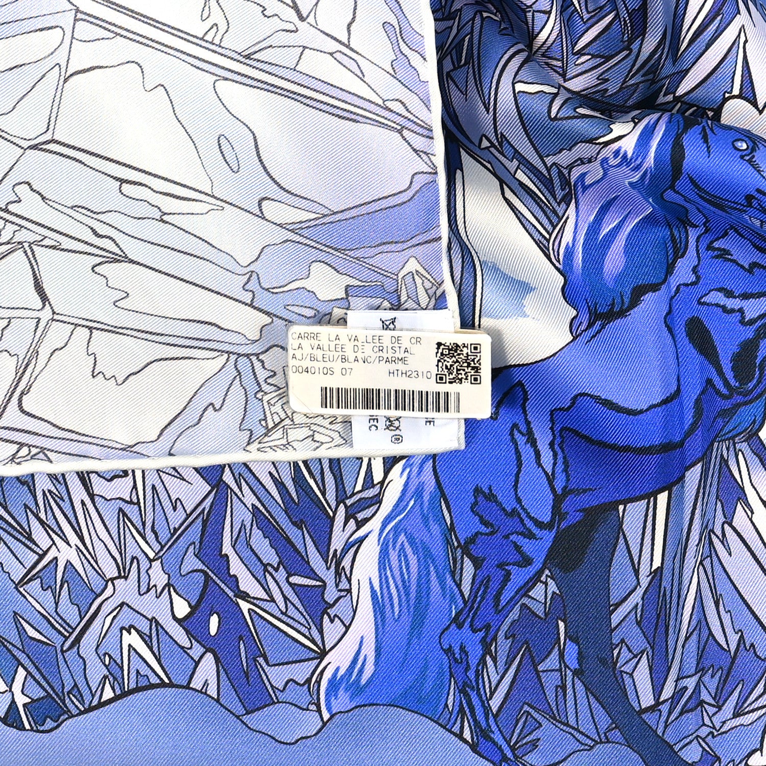 Hermes Silk Twill La Vallee De Cristal Scarf 90 Bleu White Parme 4 of 4