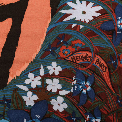 Hermes Cashmere Silk Tyger Tyger Shawl 140 Bordeaux Bleu Corail 3 of 4