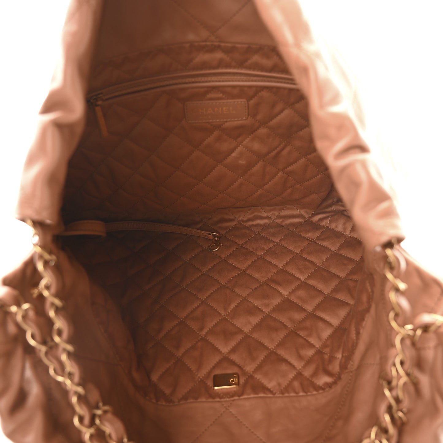 Shiny Calfskin Quilted Chanel 22 Brown