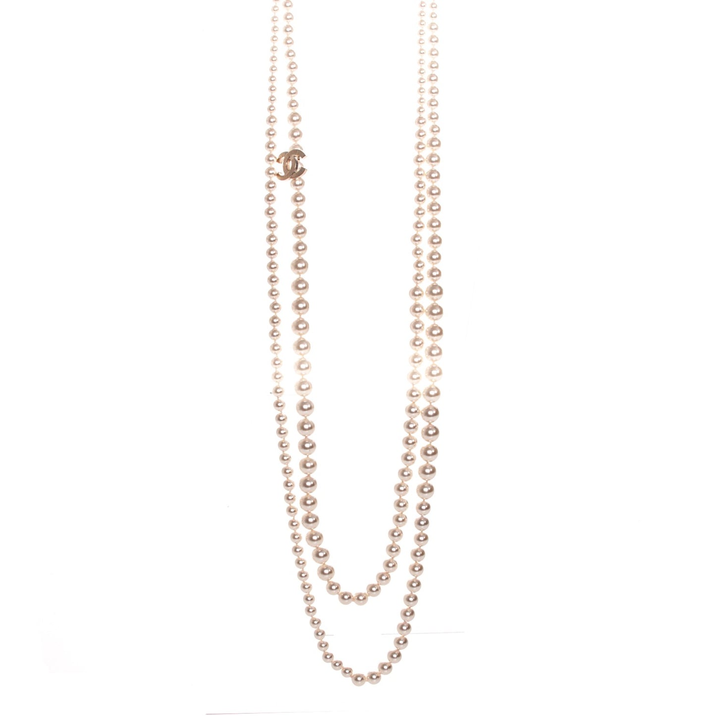 Pearl CC Long Necklace Gold