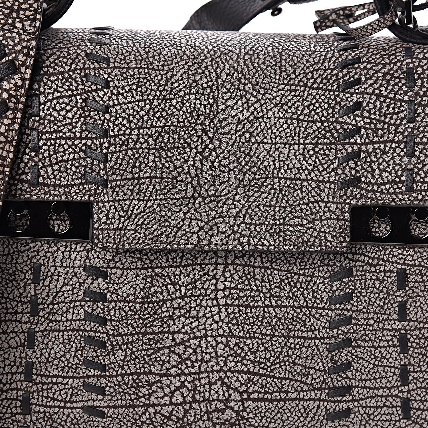 Delvaux Grained Calfskin MM Tribal Stitch Tempete Satchel Ebene Ivory Black 9 of 11