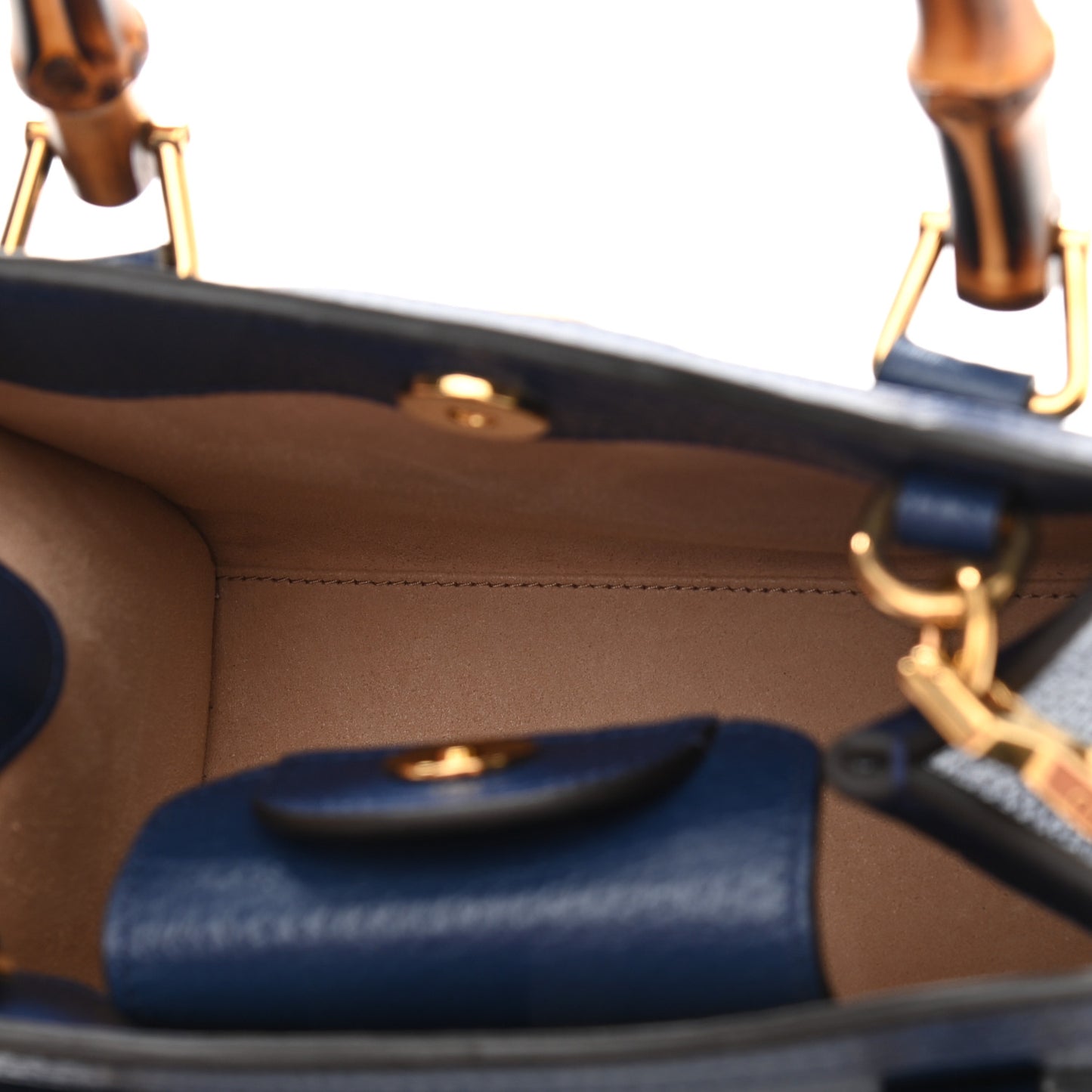 Textured Dollar Calfskin Web Mini Diana Tote Bag Royal
