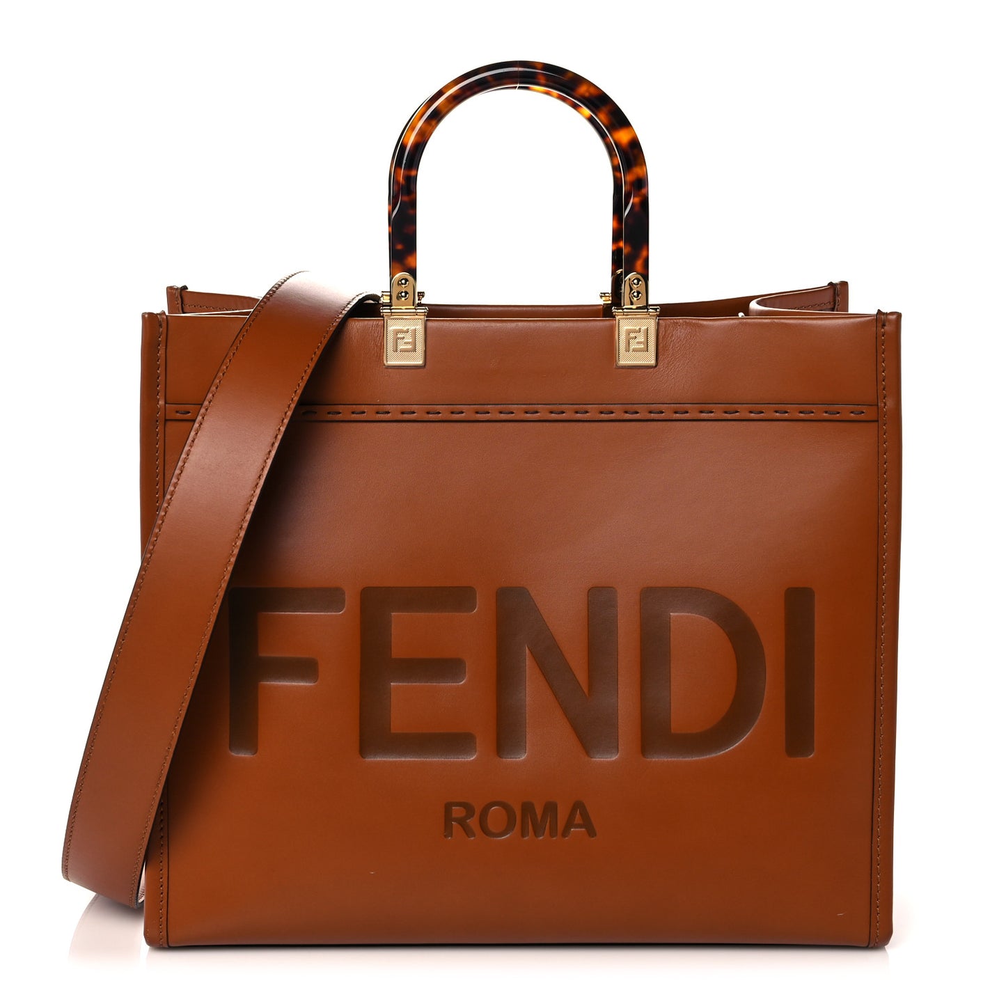 Vitello King Plexiglass Medium Fendi Sunshine Shopper Tote Cuoio