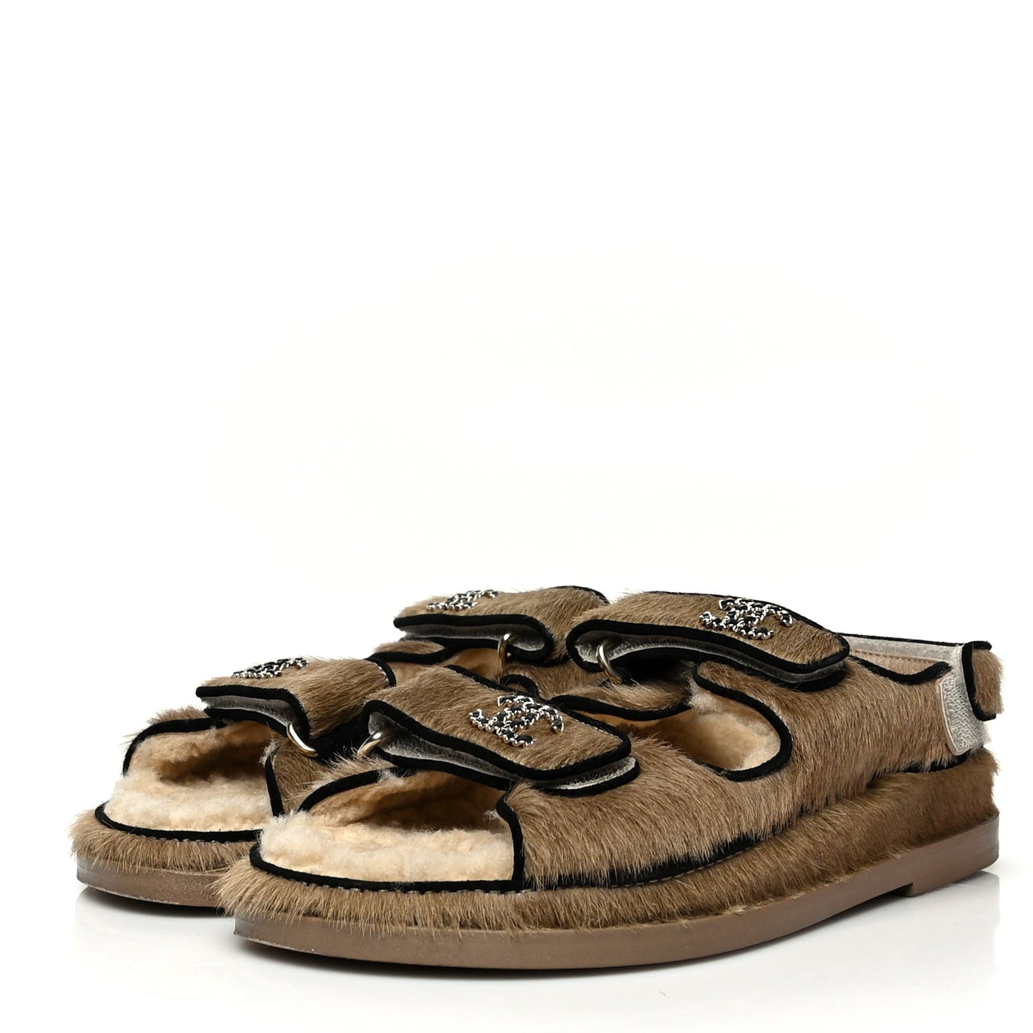 Calf Hair Suede Shearling Dad Sandals 36 Beige