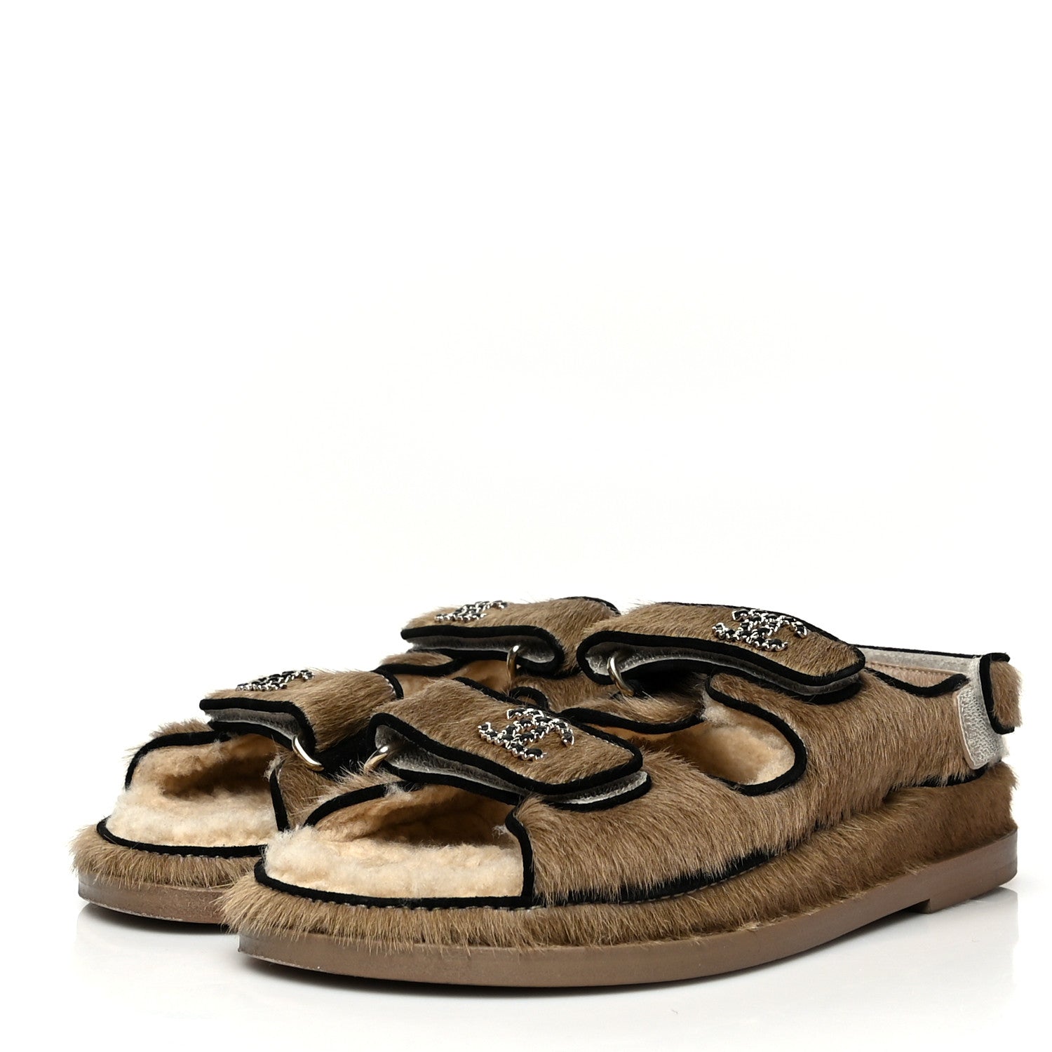 Chanel Calf Hair Suede Shearling Dad Sandals 36 Beige 3 of 7