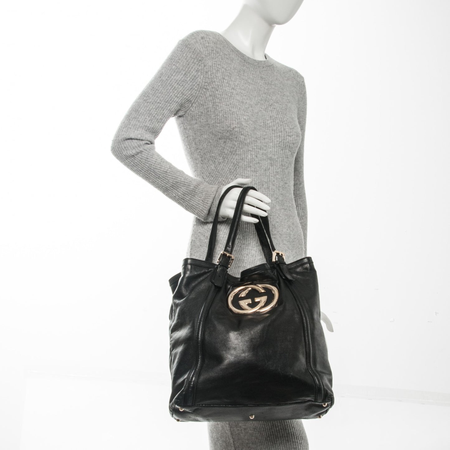 Calfskin Large Britt Shoulder Bag Black
