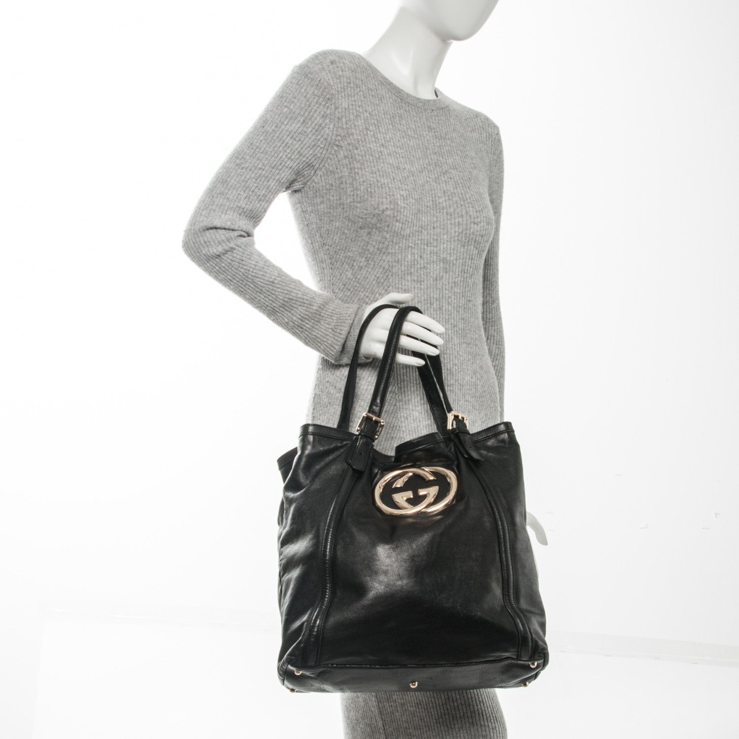 Gucci Calfskin Large Britt Shoulder Bag Black 2 of 9