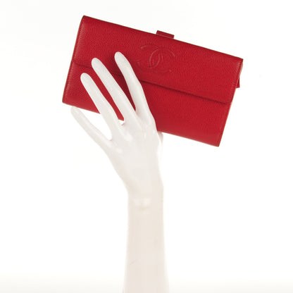 Chanel Caviar CC Long Flap French Wallet Red 2 of 8