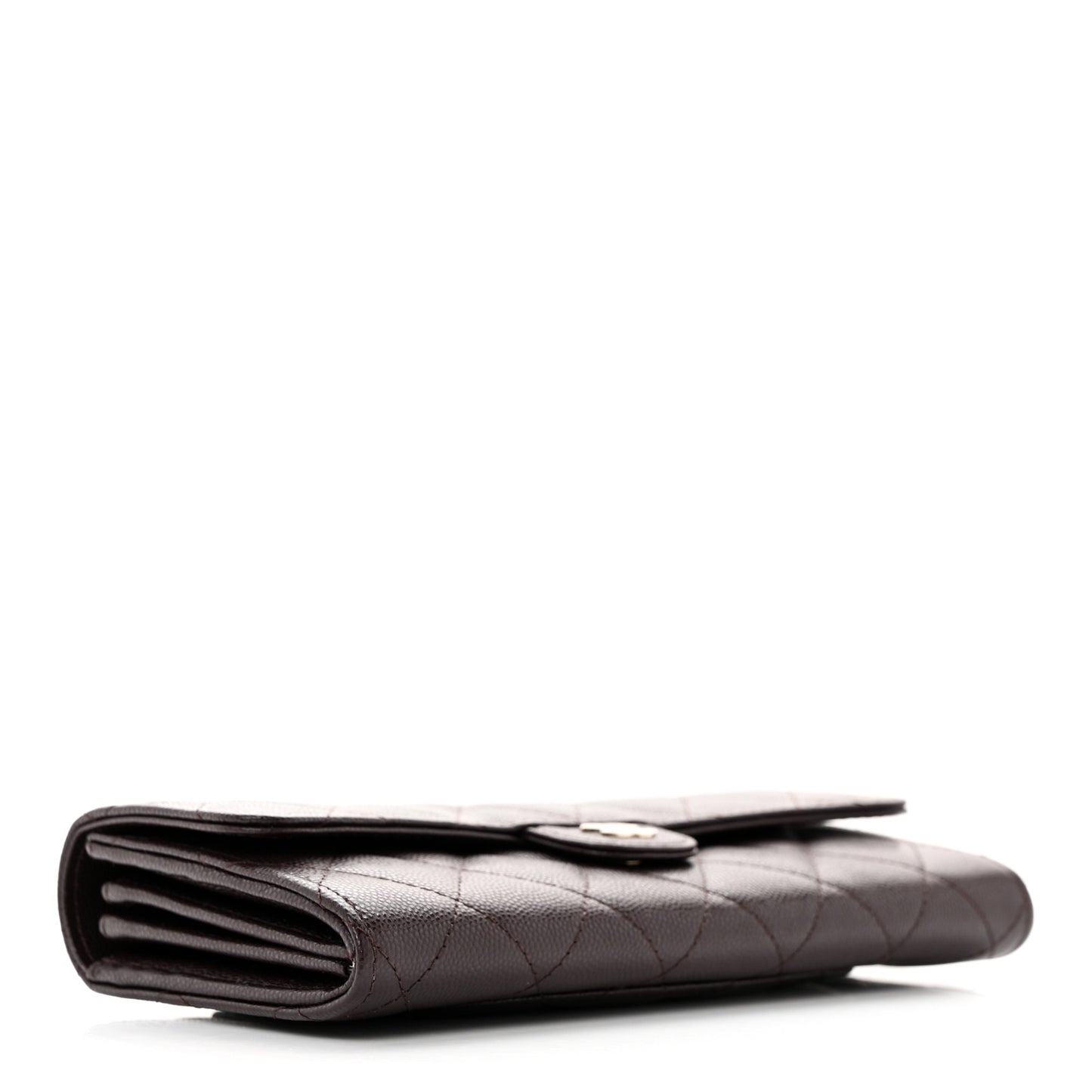 Caviar Quilted Large Gusset Flap Wallet Dark Brown