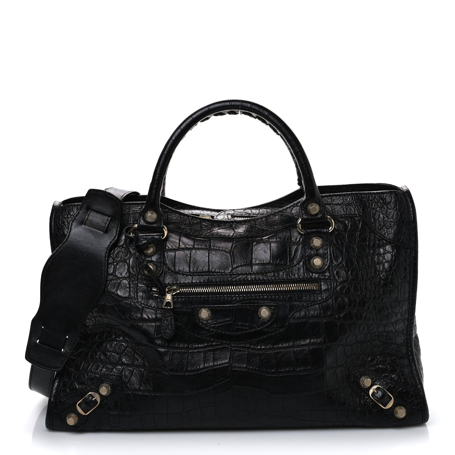 Balenciaga Calfskin Crocodile Embossed Giant 12 Gold Hardware City Black 1 of 13