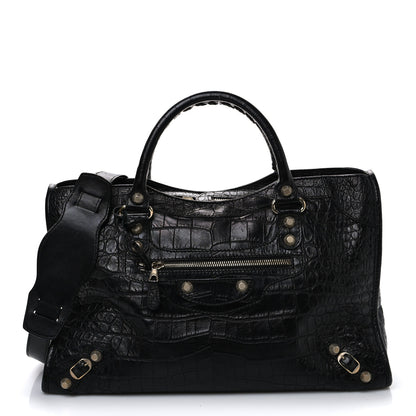 Balenciaga Calfskin Crocodile Embossed Giant 12 Gold Hardware City Black 1 of 13