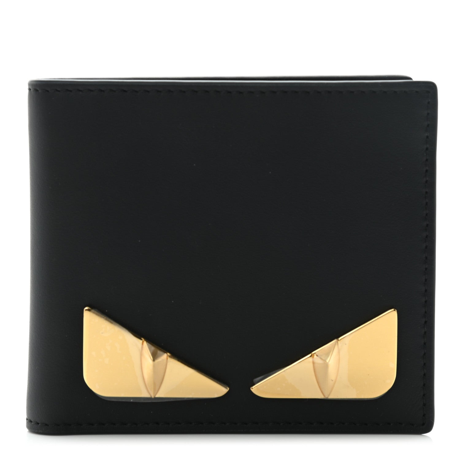 Fendi Vitello Century Metal Monster Eyes Bi-Fold Wallet Black 1 of 9