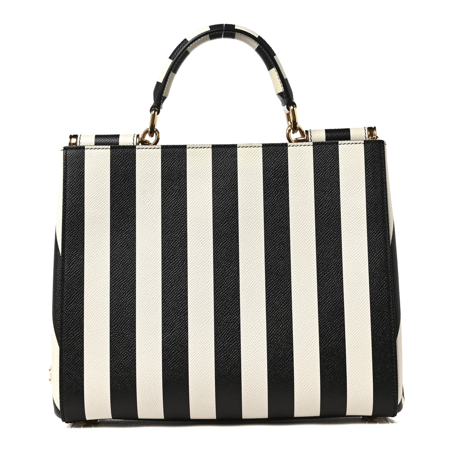 Dauphine Striped Top Handle Satchel Black White
