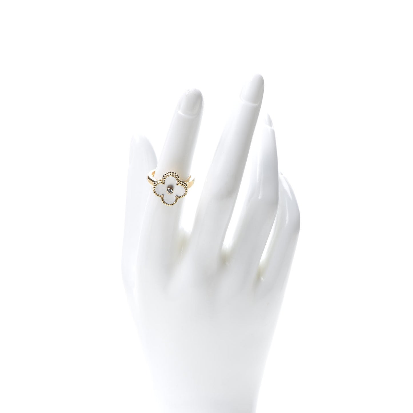 18K Yellow Gold Diamond Mother of Pearl Vintage Alhambra Ring 52 6