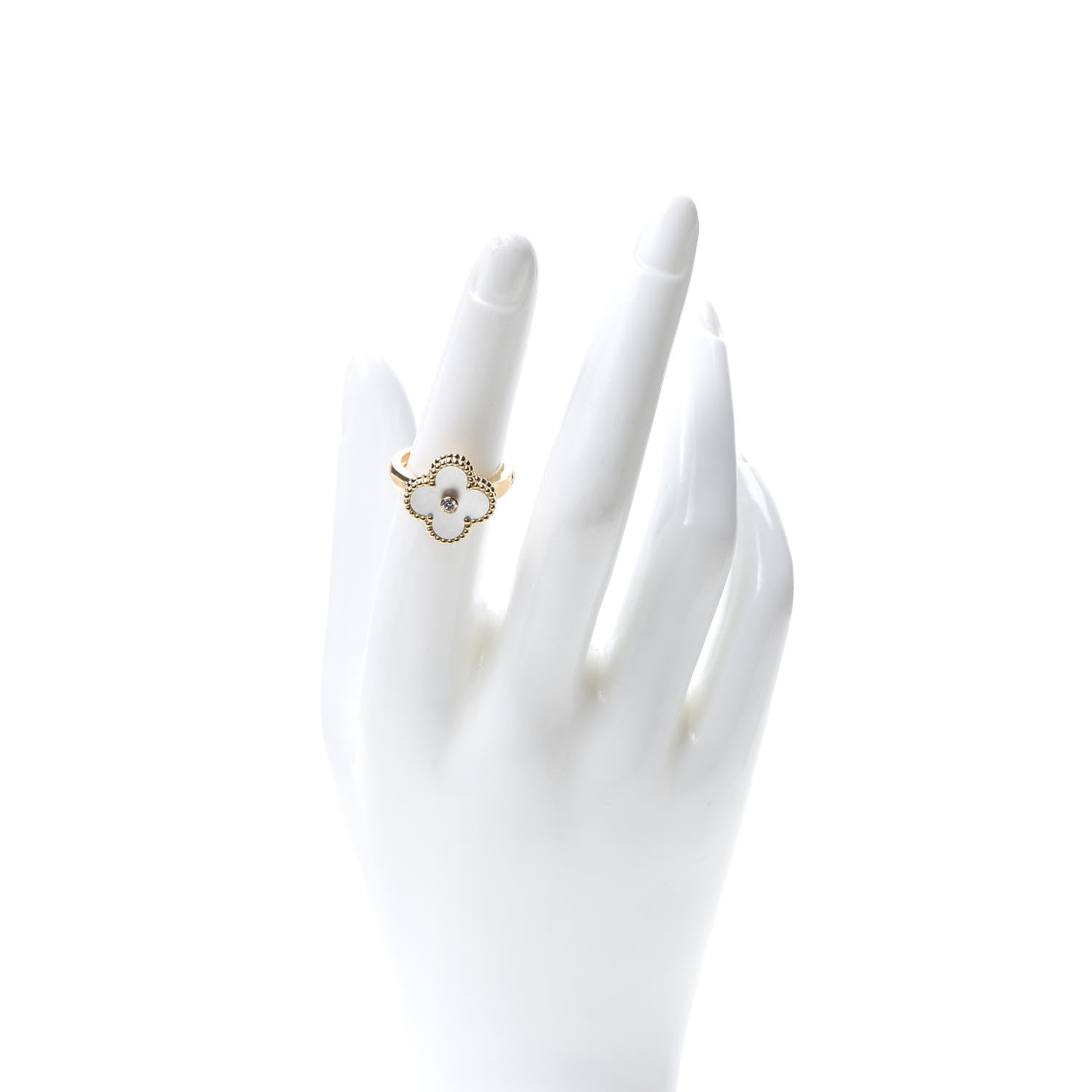 Van Cleef & Arpels 18K Yellow Gold Diamond Mother of Pearl Vintage Alhambra Ring 52 6 2 of 6