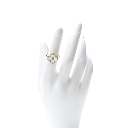 Van Cleef & Arpels 18K Yellow Gold Diamond Mother of Pearl Vintage Alhambra Ring 52 6 2 of 6