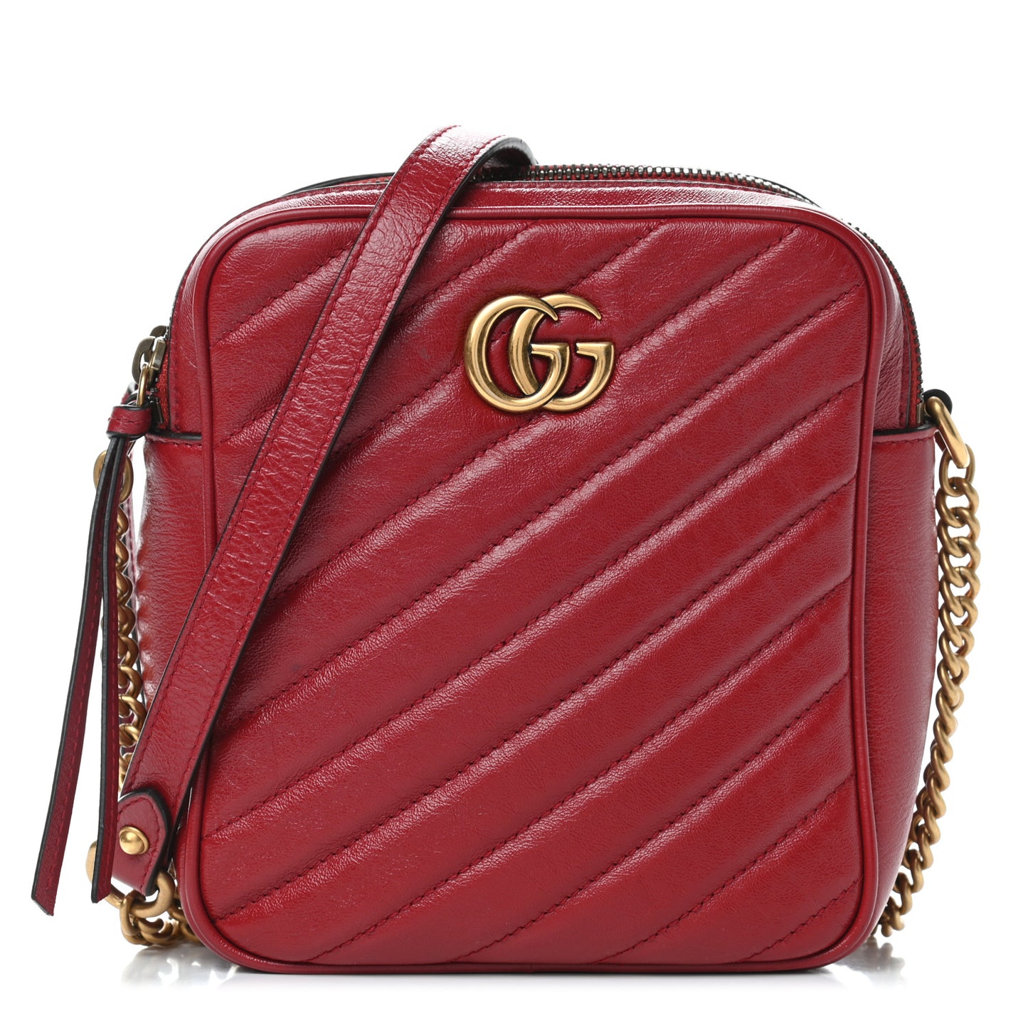 Azalea Calfskin Matelasse Diagonal Tall GG Marmont Crossbody Bag Romantic Cerise