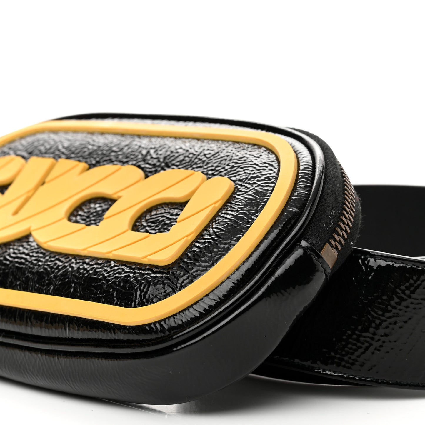 Patent Rubber Game Patch Logo Convertible Crossbody Belt Bag Black