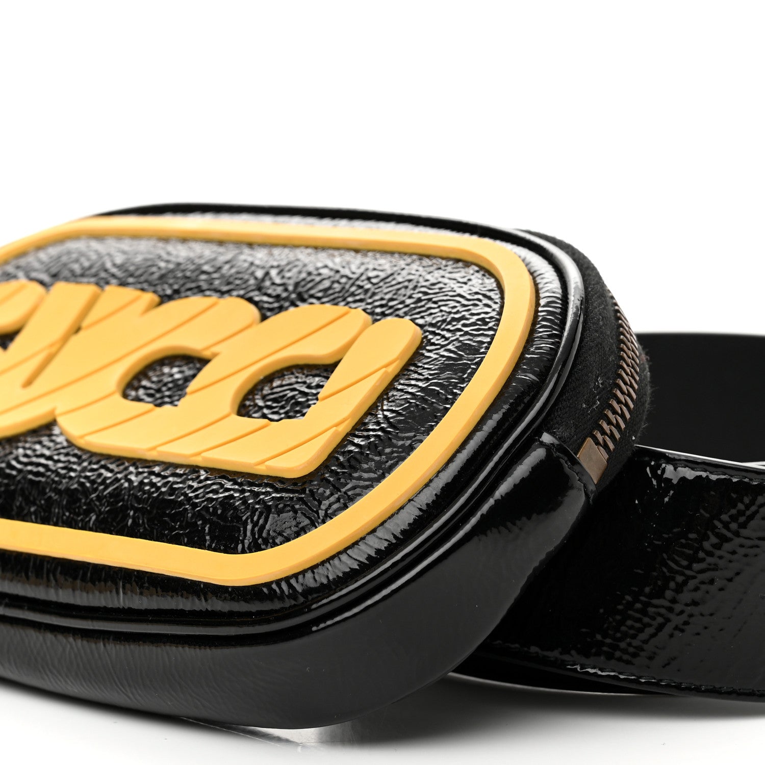 Gucci Patent Rubber Game Patch Logo Convertible Crossbody Belt Bag Black 9 of 9