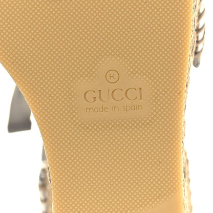 Gucci Lame GG Monogram Ankle Wrap Platform Espadrille Wedges 37 Silver Beige Light Grey 6 of 9