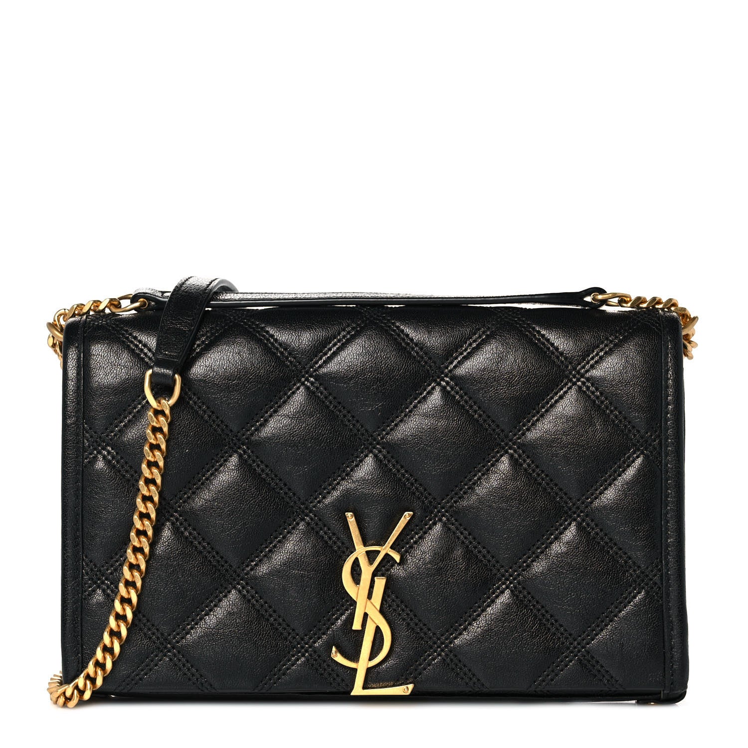 Saint Laurent Lambskin Diamond Quilted Becky Chain Wallet Black 1 of 8