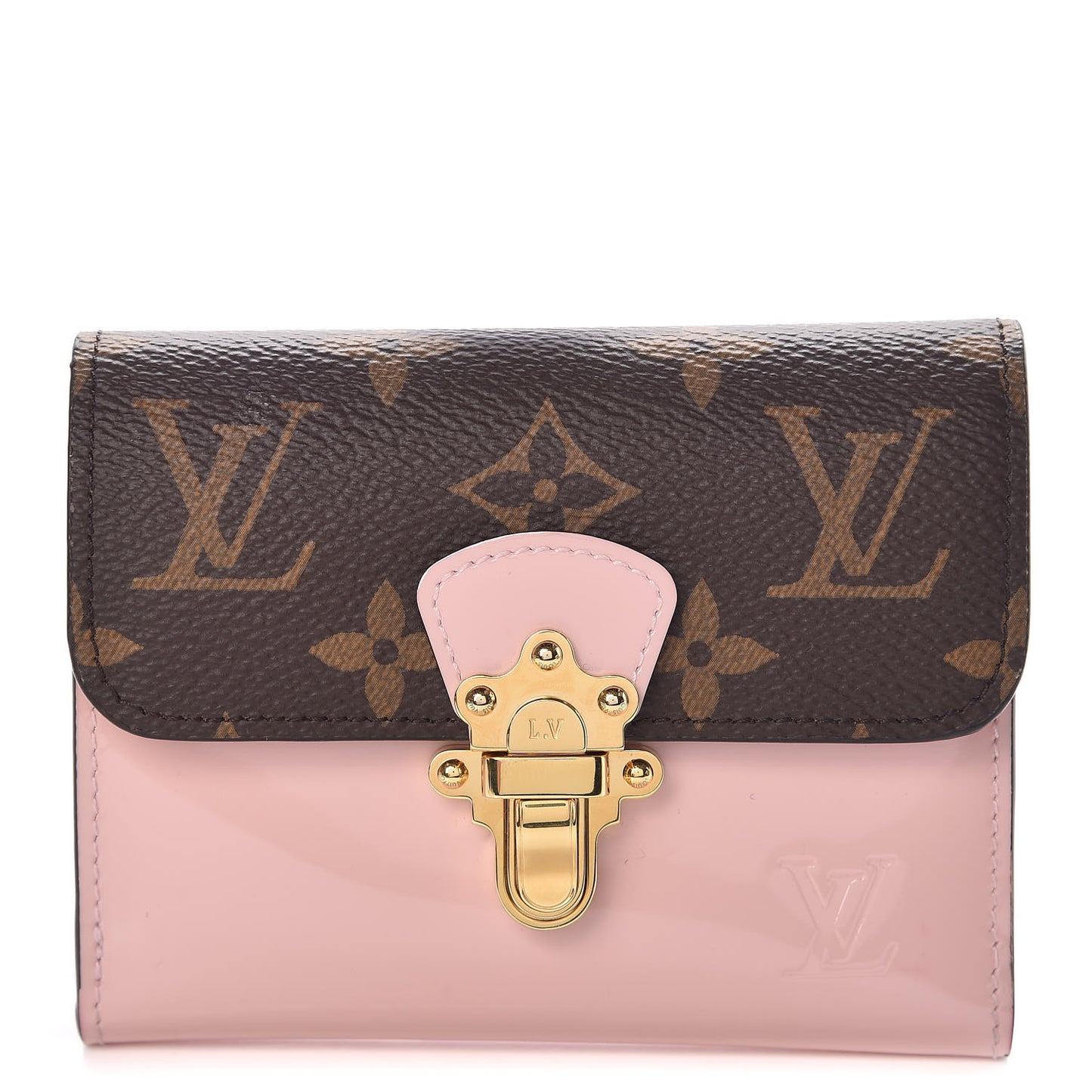 Patent Calfskin Monogram Cherrywood Compact Wallet Rose Ballerine