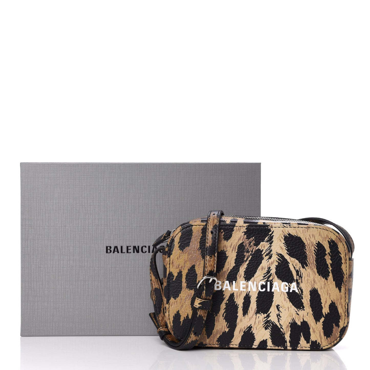 Calfskin Printed Leopard XS Everyday Camera Bag Beige White