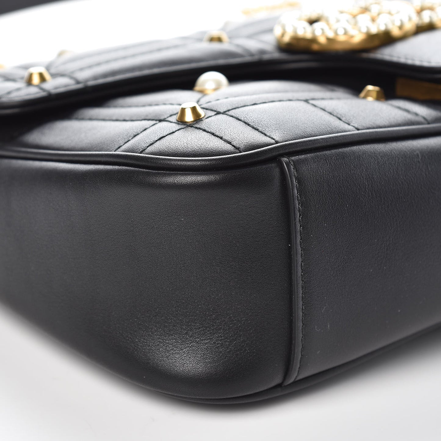 Calfskin Matelasse Studded Small Pearly GG Marmont Shoulder Bag Black