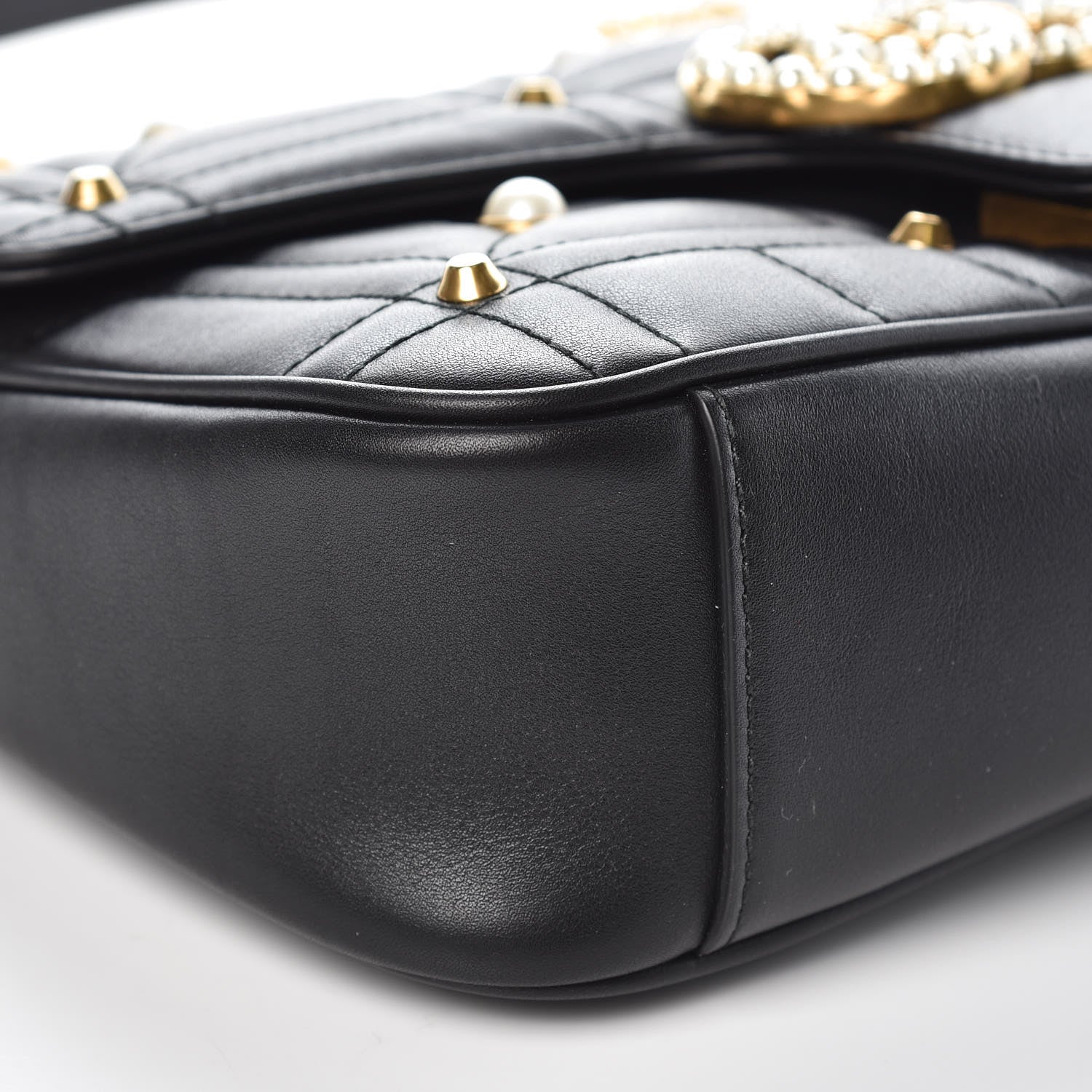 Gucci Calfskin Matelasse Studded Small Pearly GG Marmont Shoulder Bag Black 8 of 8