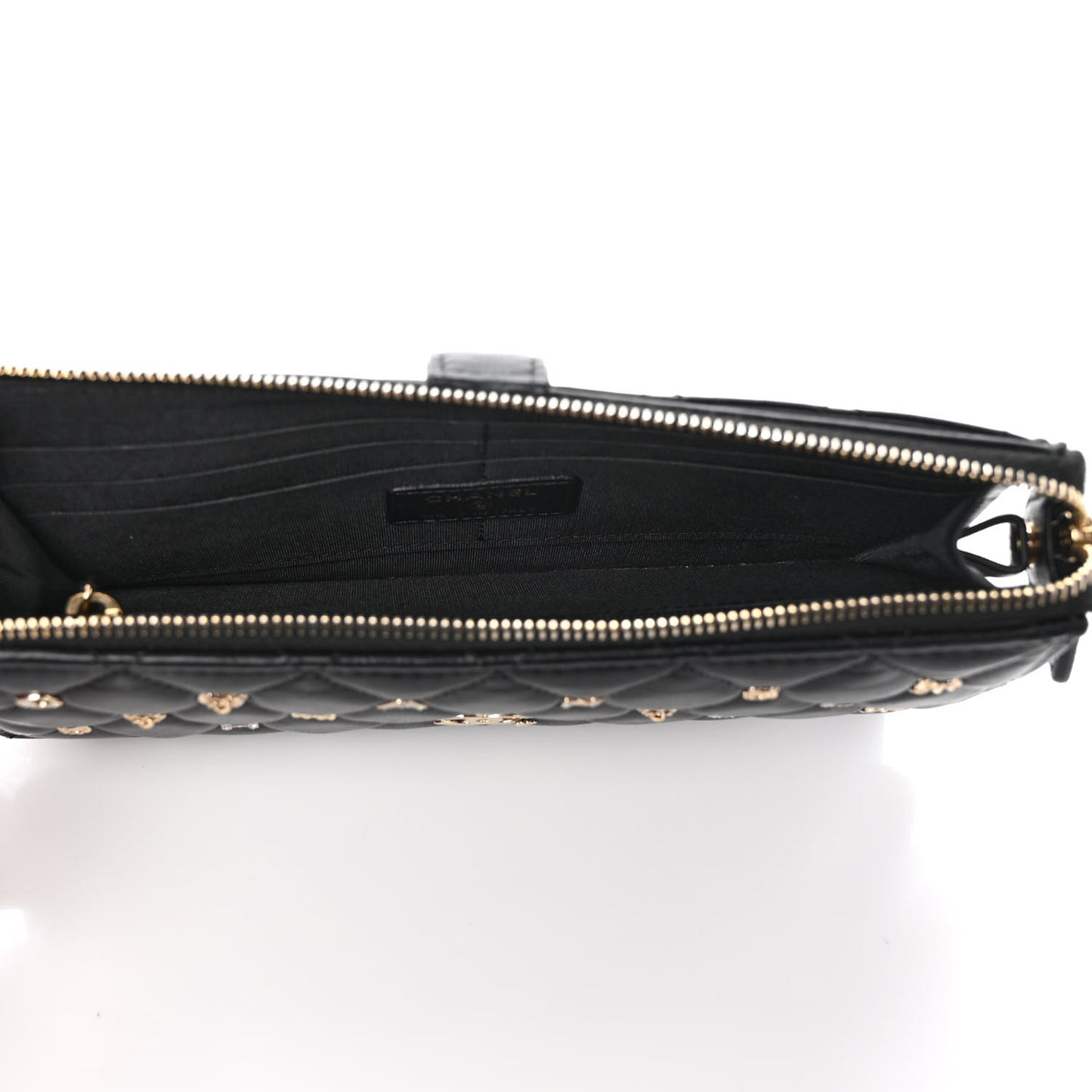 Lambskin Quilted All About Chanel Charm Wristlet Wallet Black