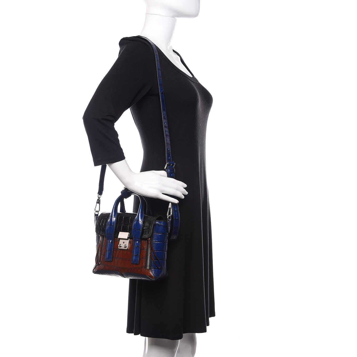 3.1 Phillip Lim 3.1 Calfskin Crocodile Embossed Mini Pashli Black Multicolor 4 of 13