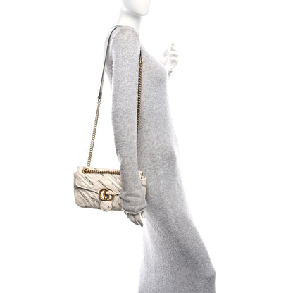 Gucci X BALENCIAGA Calfskin Matelasse Logo Print Small GG Marmont Shoulder Bag White 2 of 12
