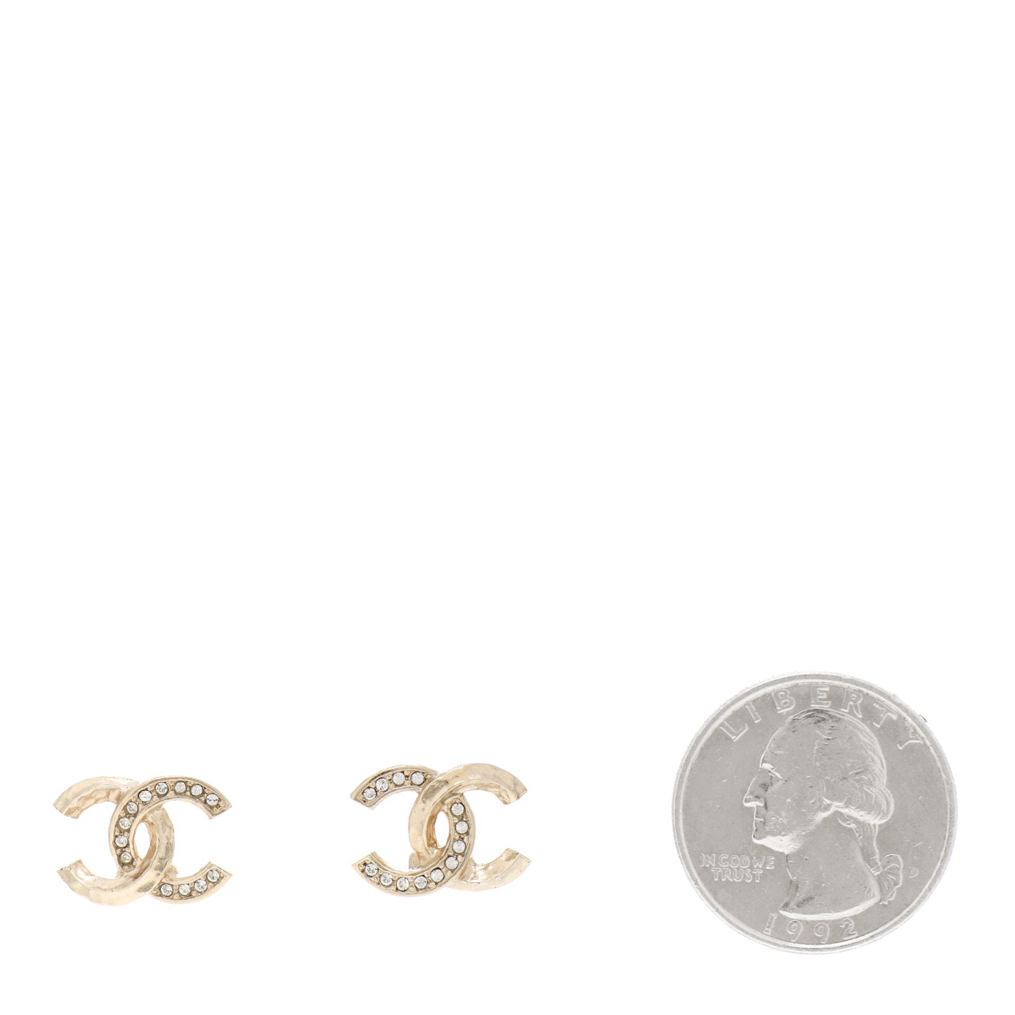 Textured Metal Crystal CC Earrings Gold