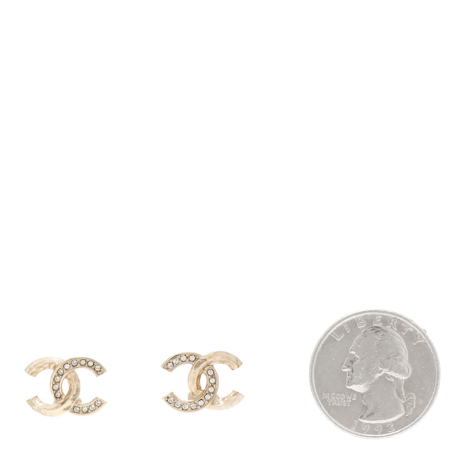 Chanel Textured Metal Crystal CC Earrings Gold 2 of 5