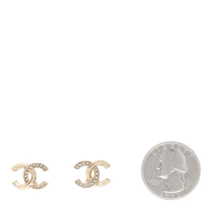 Chanel Textured Metal Crystal CC Earrings Gold 2 of 5