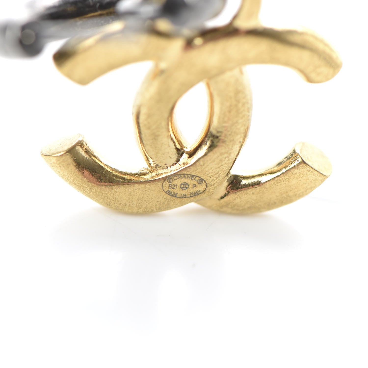 Chanel CC Hoop Drop Earrings Gold Ruthenium 4 of 5
