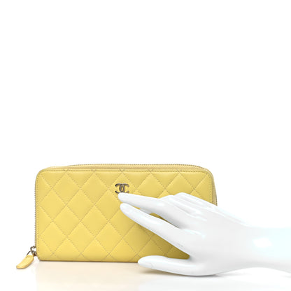 Chanel Lambskin Quilted Large Gusset Zip Around Wallet Yellow 2 of 12