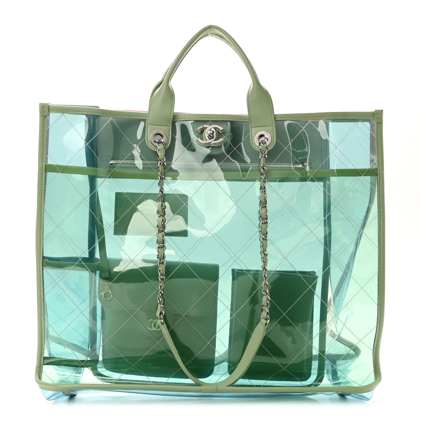 Lambskin PVC Quilted Large Coco Splash Shopping Bag Blue Green